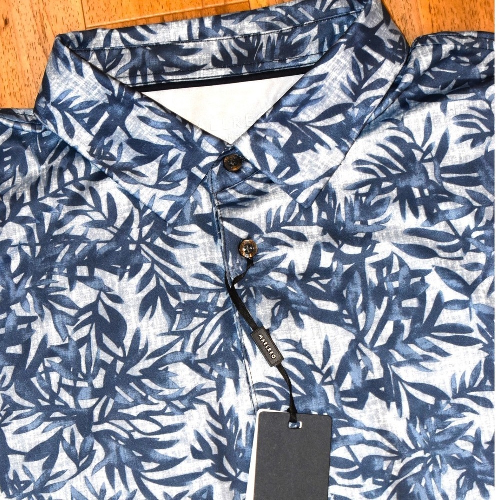 Maelreg Performance Polo Mens XL Blue Tropical Leaf Print NWT MGPS008 Golf Shirt